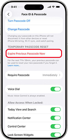 expire previous passcode now