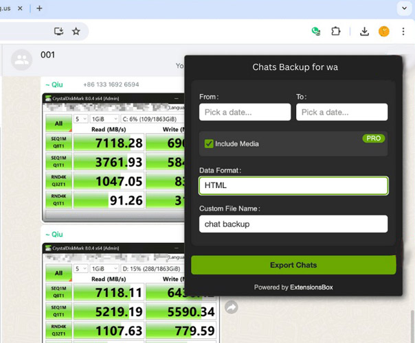 export chat via chrome extension