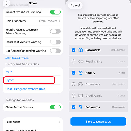 export iphone passwords