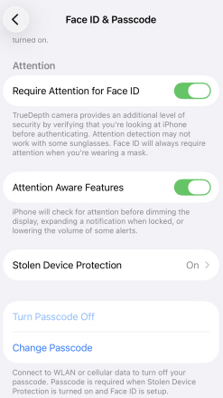 turn off attention aware features