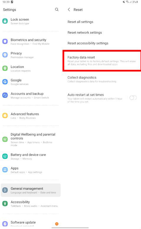 factory reset samsung tablet