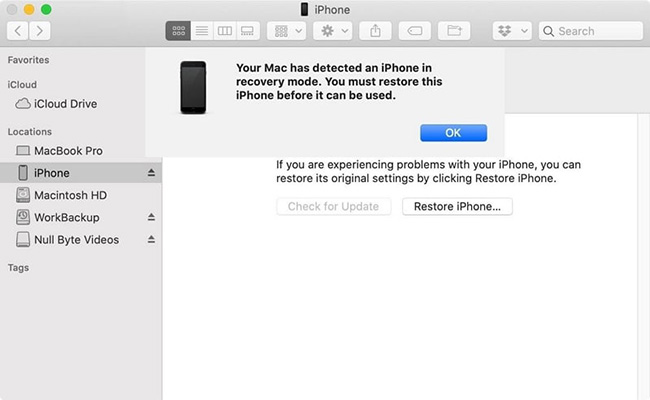finder detect iphone dfu mode