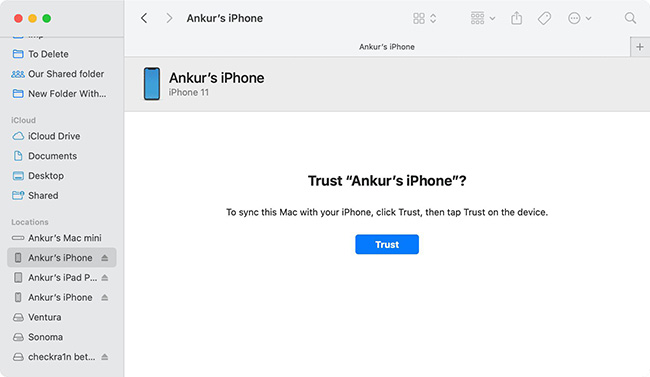 finder trust iphone