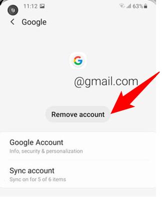 gamil app remove account button
