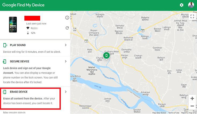 google find my device lg erase
