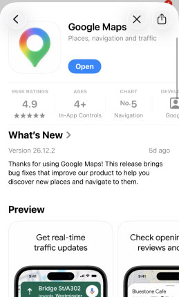 update google maps from app store