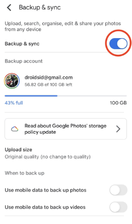 google photos backup sync