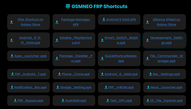 gsmneo frp shortcuts