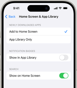 home screen and app library