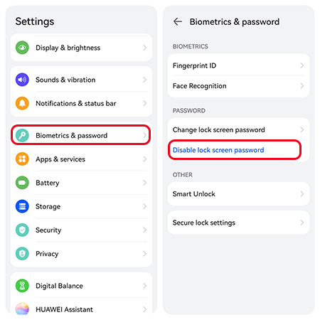 huawei change screen lock