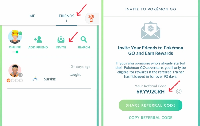 invite friend to pokemon go with referral code