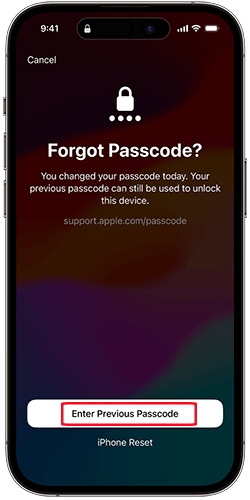 Enter previous passcode on iOS 17