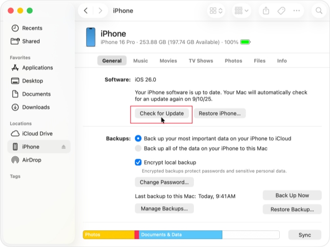 check for update finder