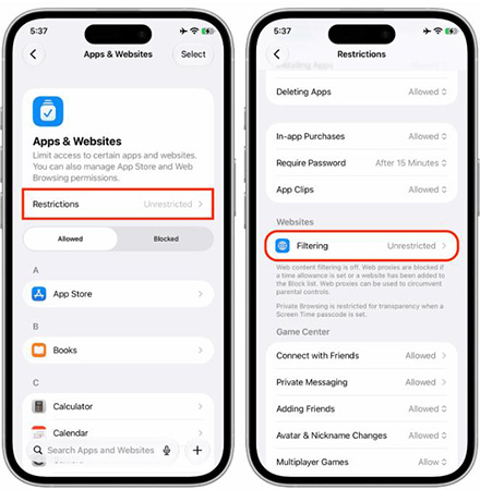 ios 27 apps websites filtering option