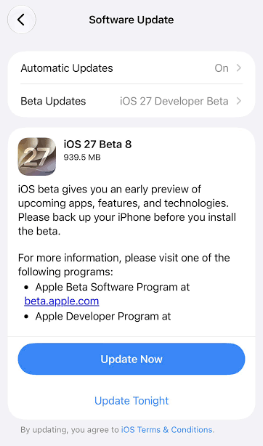 ios 27 beta 8