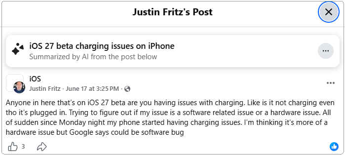 ios 27 charging issues facebook