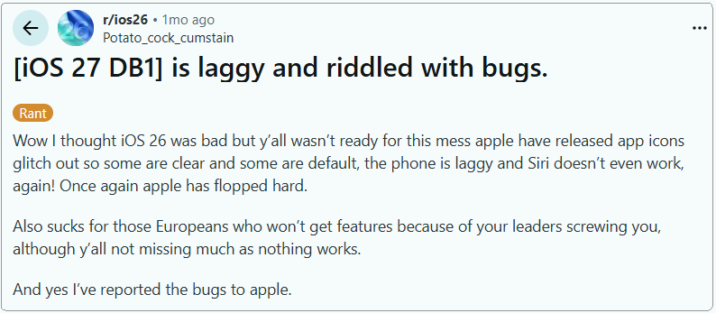 ios 27 laggy reddit