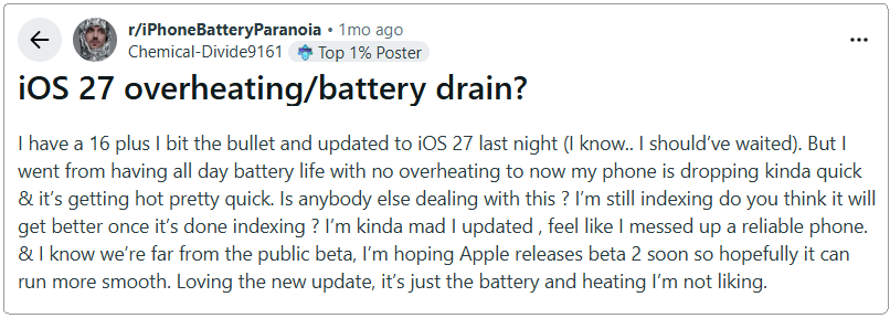 ios 27 overheating reddit