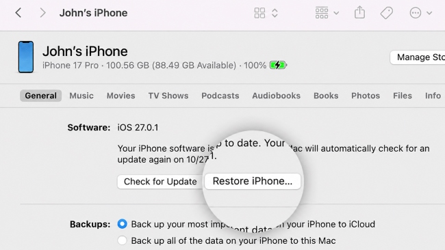 restore iphone via finder