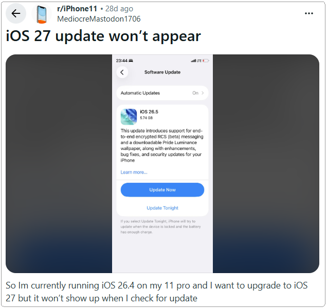 ios 27 update not showing reddit
