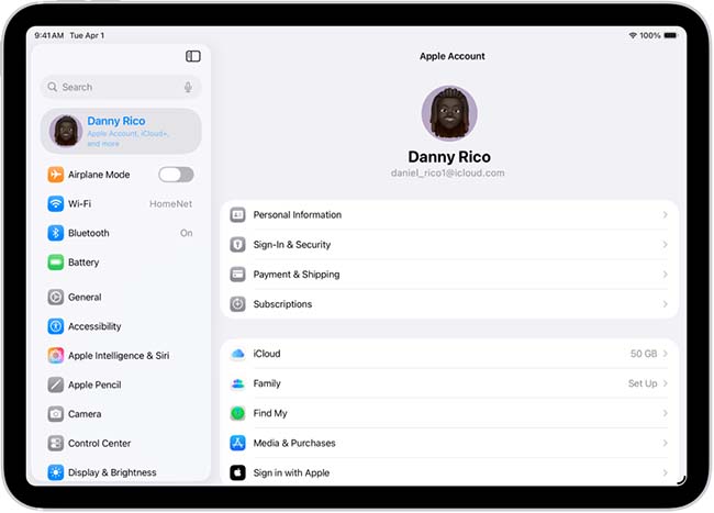ipad apple account settings
