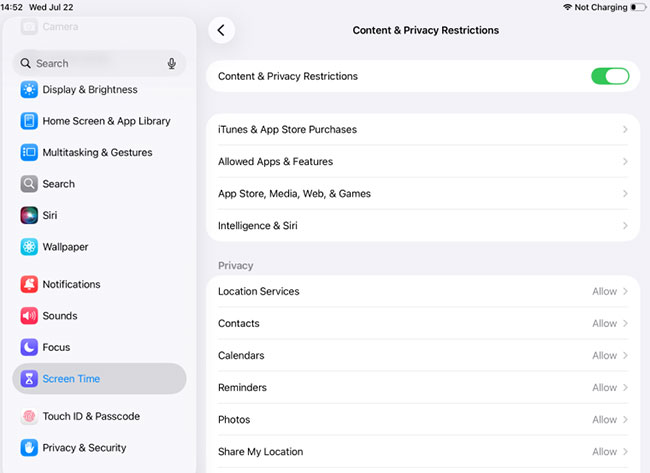 ipad content and privacy restrictions