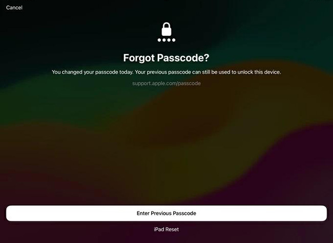 ipad enter previous passcode