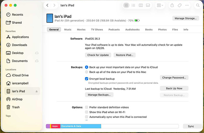 restore ipad via finder