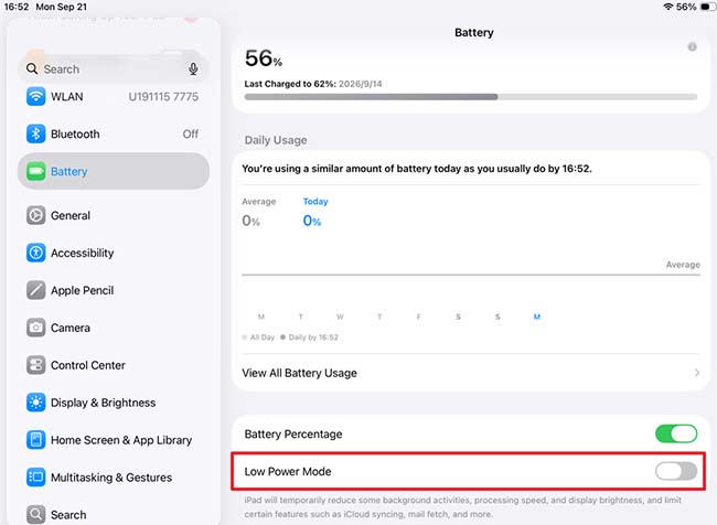 ipad low power mode