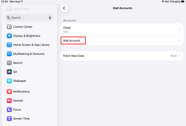 ipad mail add account