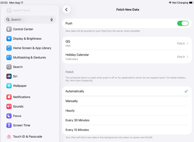 ipad mail fetch new data