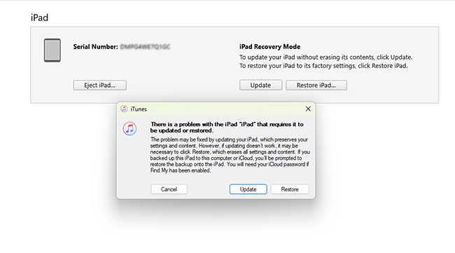 ipad recovery mode itunes restore