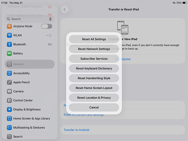 ipad reset or transfer data