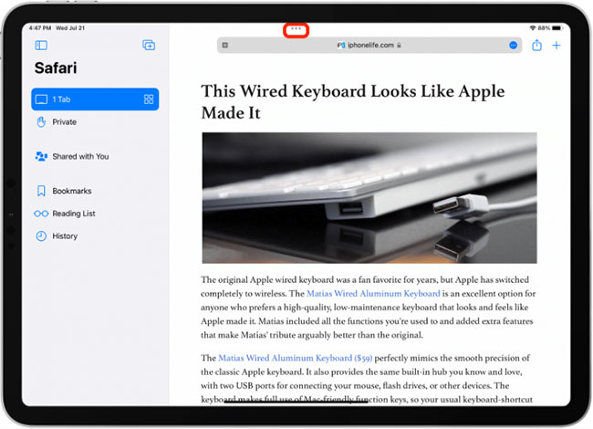 ipad safari multitasking menu
