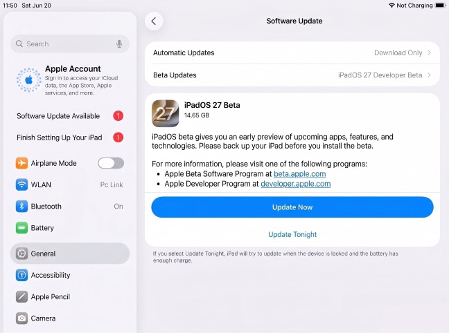 update ipad to iPadOS 27