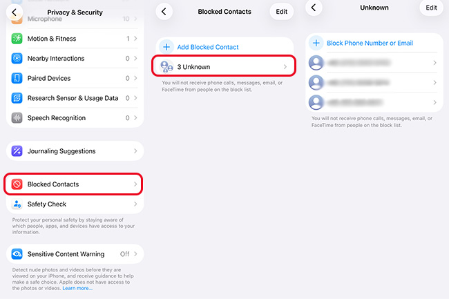 iphone blocked contacts steps