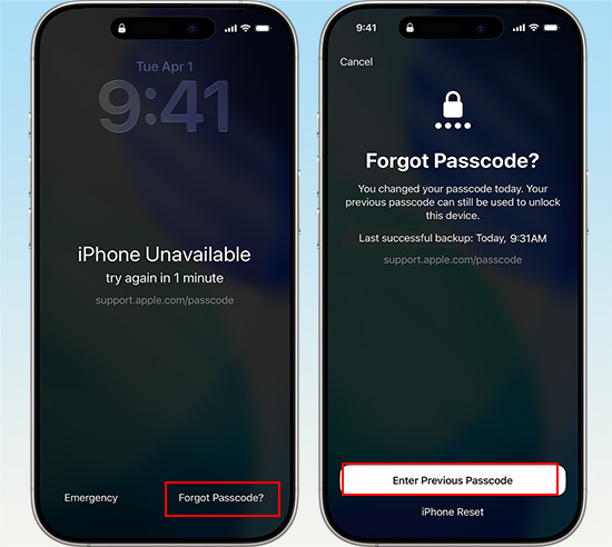 iphone enter previous passcode 72 hours