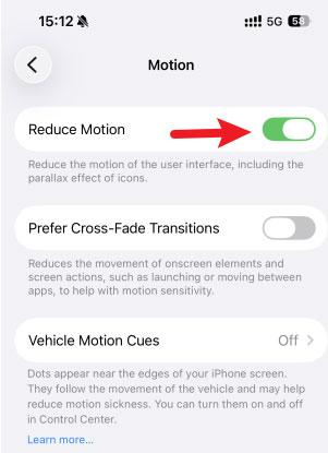 iphone reduce motion