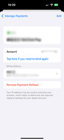 iphone remove payment media purchase