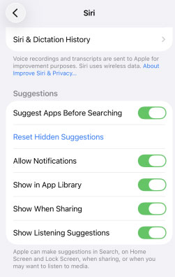 manage siri suggestions and lock screen Pre-loading