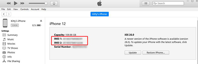 itunes check imei number