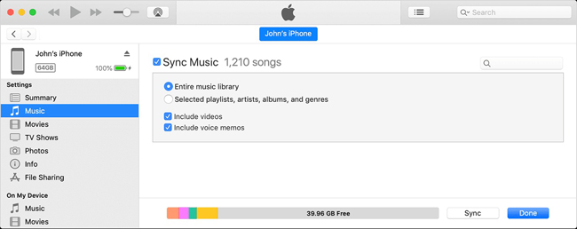 sync music library