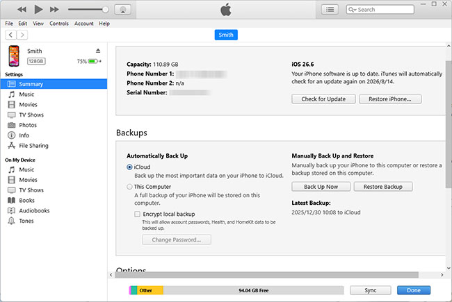 itunes update restore backup iphone