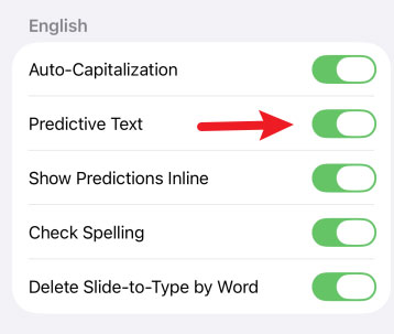 disable predictive text