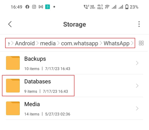 find whatsapp databases