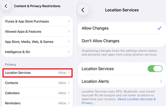 set location services to allow changes
