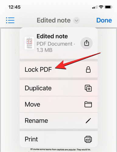 lock pdf on iphone