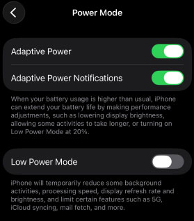 low power mode ios 26