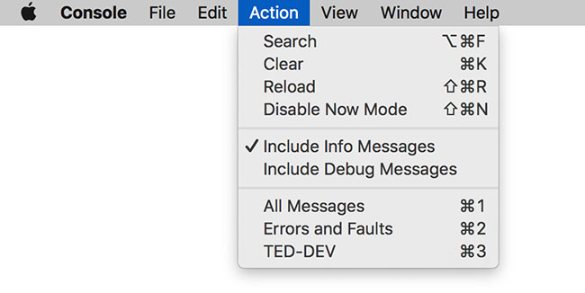 mac console action menu