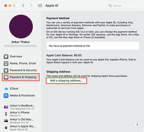 mac payment shipping